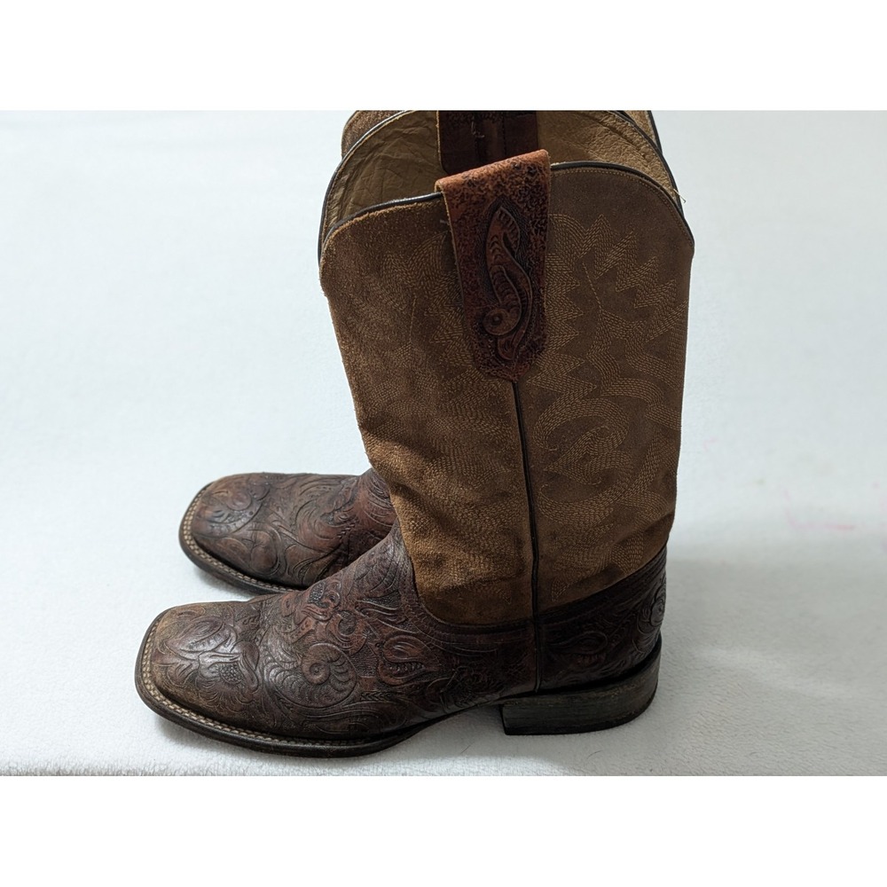 Tanner Mark Brown Distressed Leather Square Toe Pull On Cowboy Boots Size 10